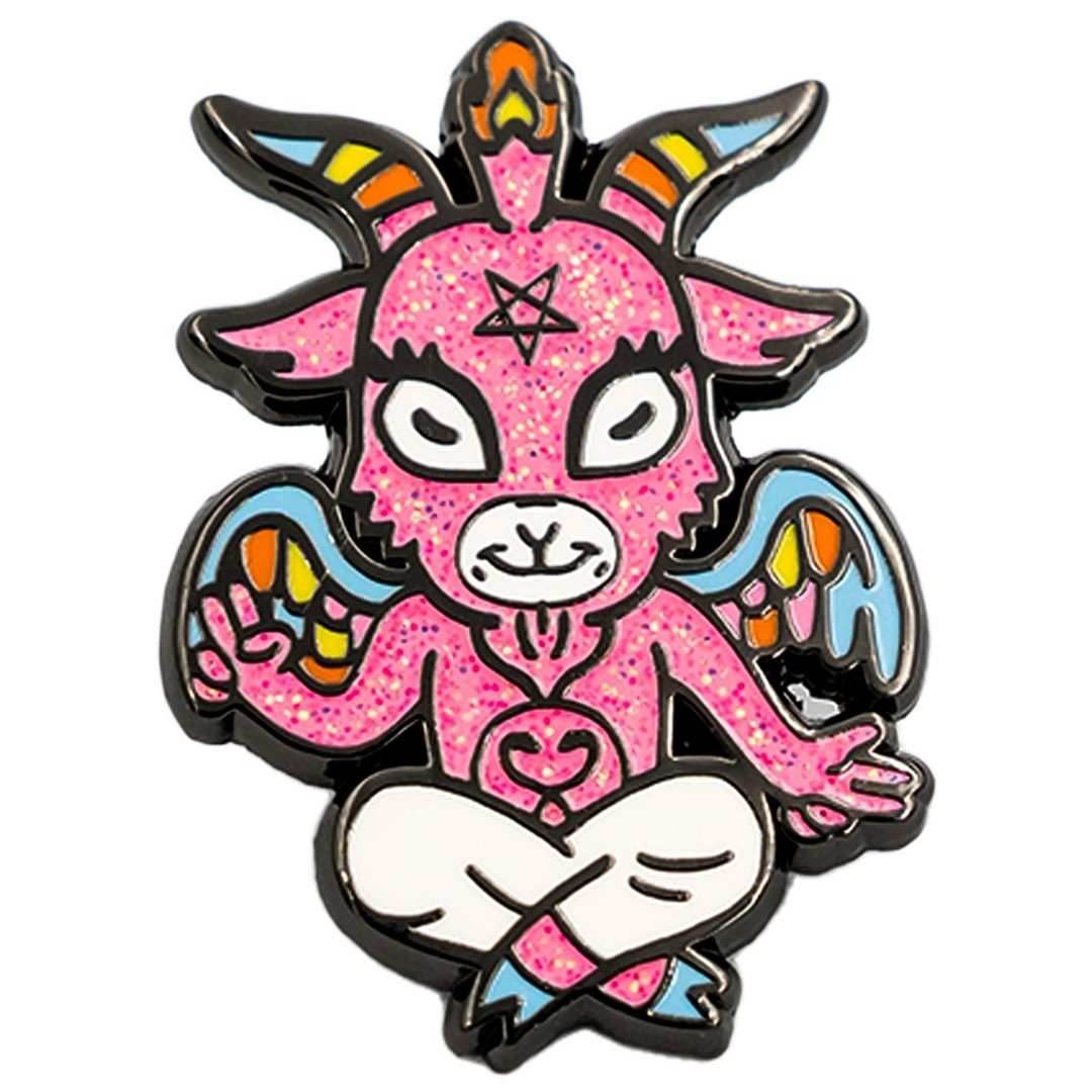 Cute Baphomet Goat Hard Enamel Pin with Glitter - 