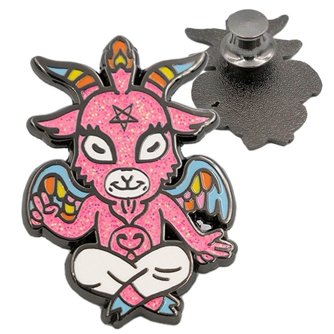 Cute Baphomet Goat Hard Enamel Pin with Glitter - 