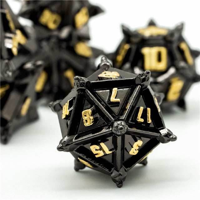 Black w/Gold Pinwheel Strengthened Metal 7-Dice Set | Metal DND Dice - 