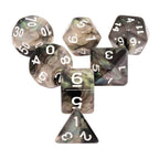 Stellar Explosion 7-Dice Set Black/Silver w/White Numbers Dnd Dice Set (Blacklight reactive) - 