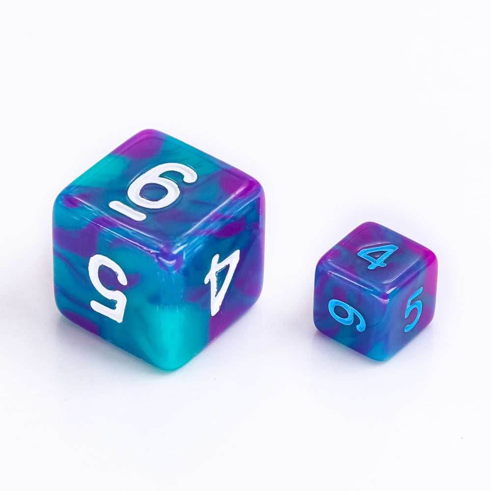 Teal Purple Blend 7-Dice Mini-Dice RPG Set w/Blue Numbers Miniature Dice - 