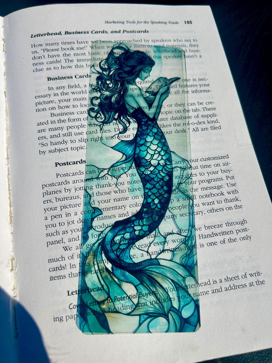 Gothic Mermaid Bookmark with Stained Glass Aesthetic | Ocean Fantasy Art | Dark Mermaid Gift for Book Lovers & Readers