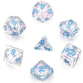 Pink/ White Glitter Stars Dice Series w/Blue 7-Dice Set - 