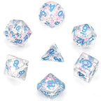 Pink/ White Glitter Stars Dice Series w/Blue 7-Dice Set - 