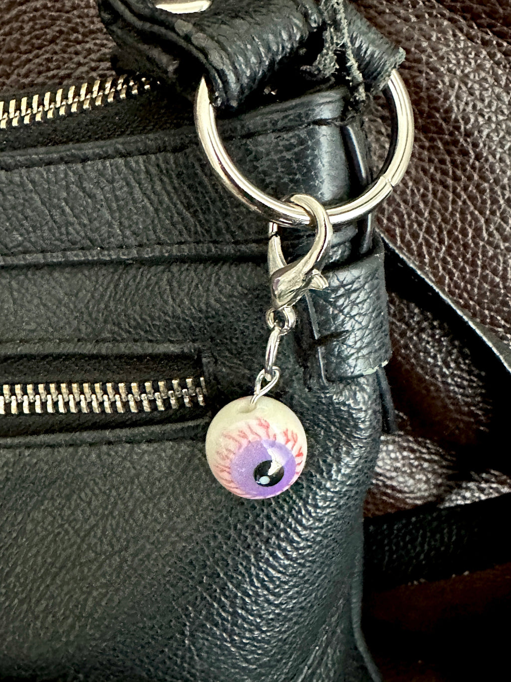 Purple Bloodshot Eyeball Zipper Pull Bag Charm Keychain