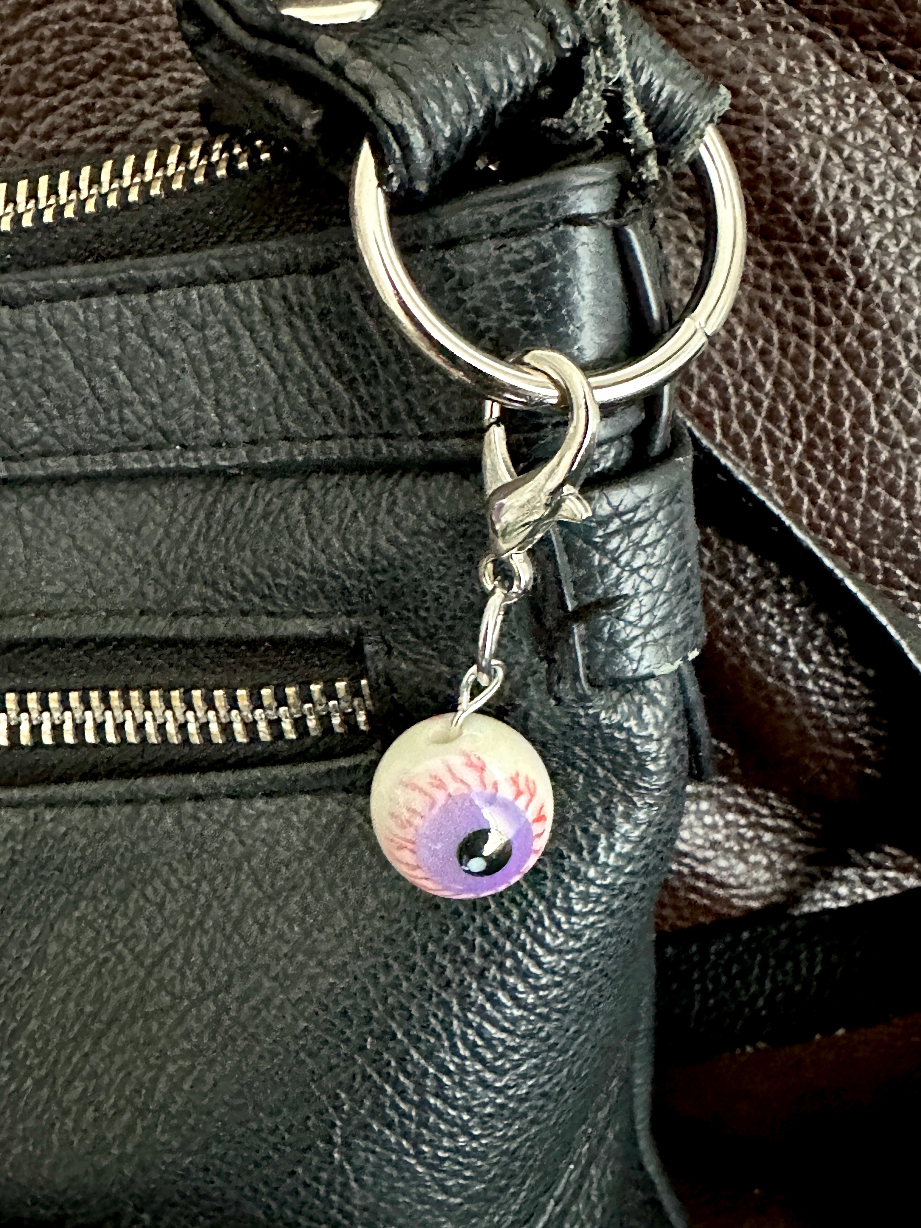 Purple Bloodshot Eyeball Zipper Pull Bag Charm Keychain
