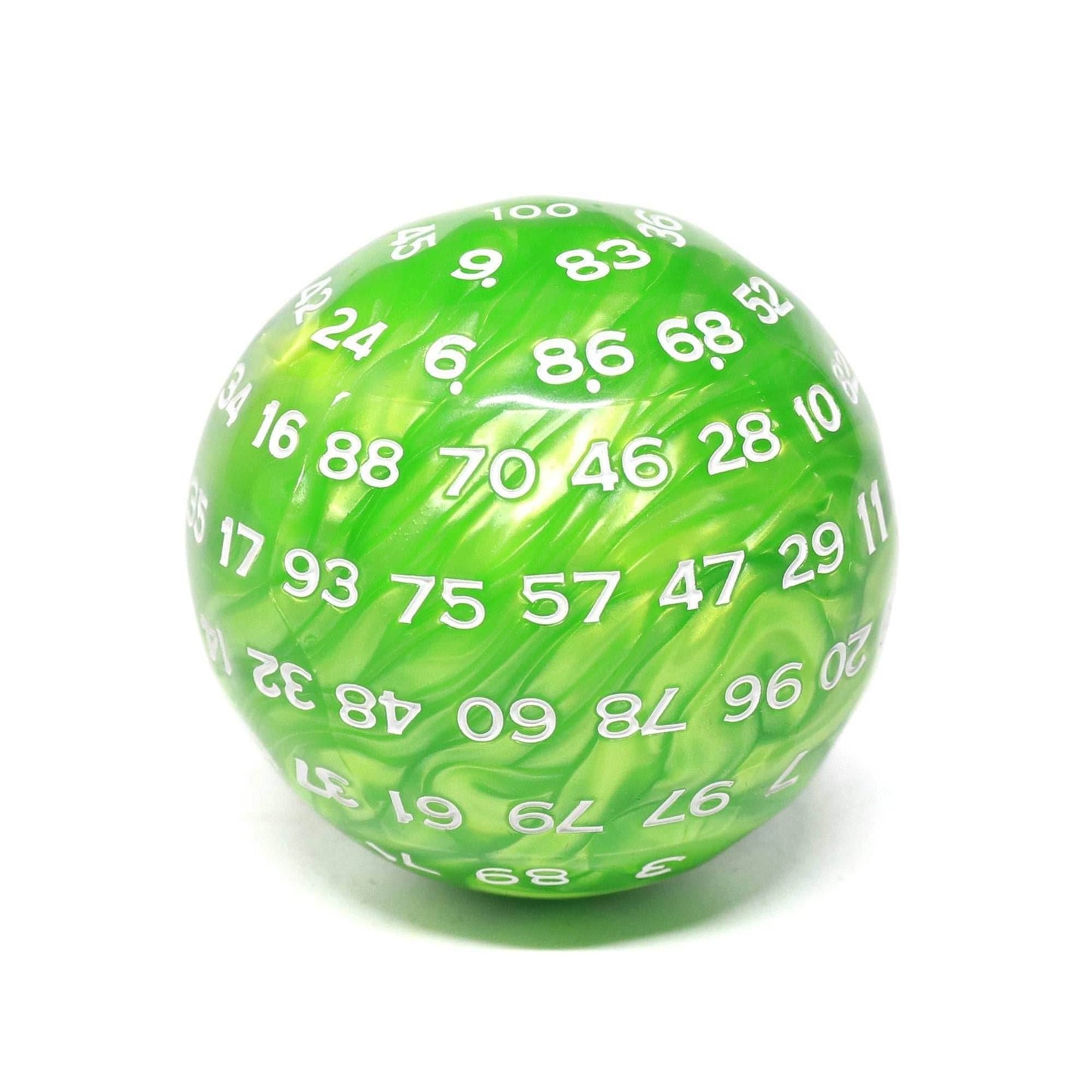 Green Pearl Single 100 Sided Polyhedral Dice (D100) | Green White (45mm) - 