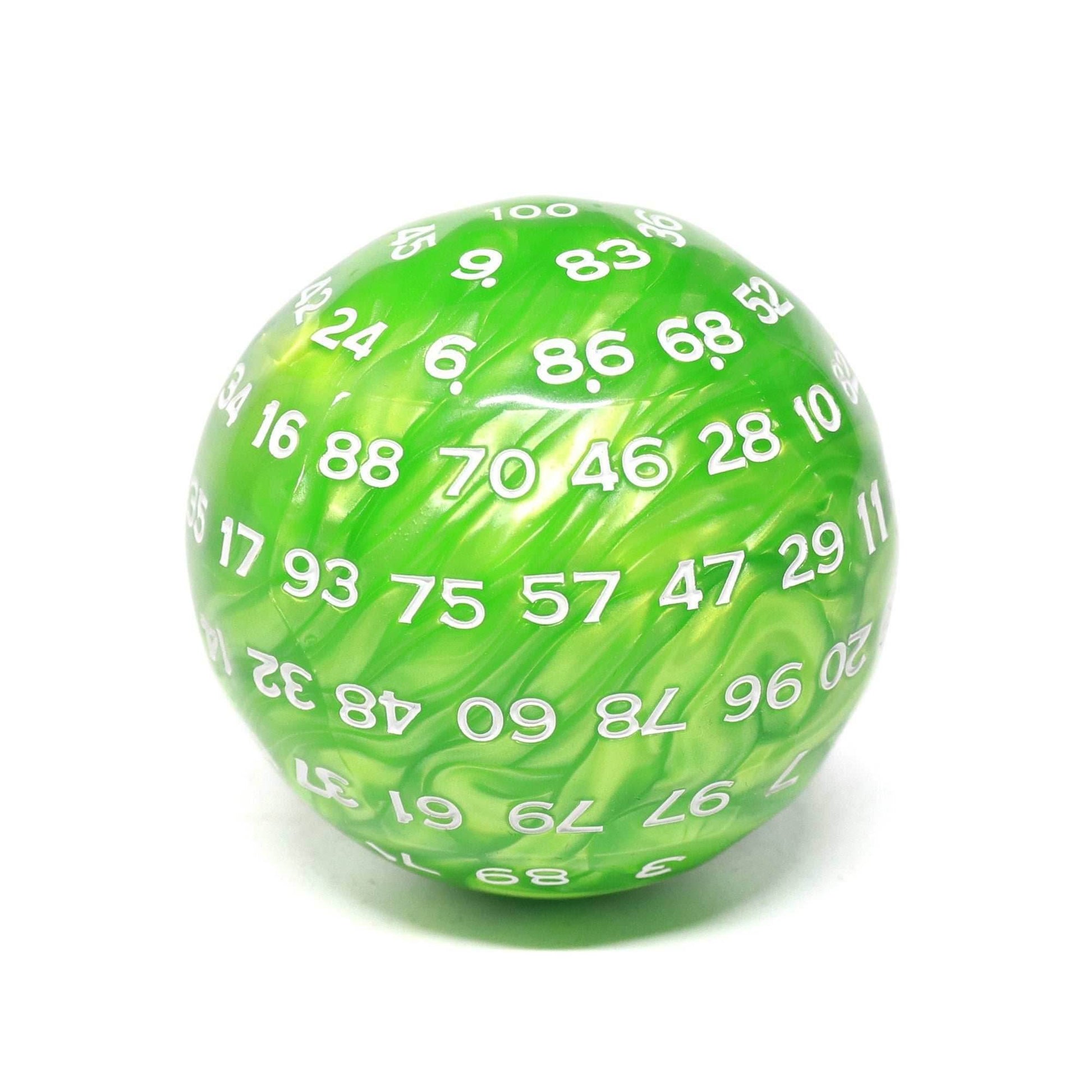 Green Pearl Single 100 Sided Polyhedral Dice (D100) | Green White (45mm) - 