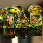 Druid (Wolf Head) Green/gold Dice w/ Golden Wolf Head 7-Dice Set Rpg - 