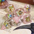 Peacock + Pink 7-Dice Set w/White Numbers Dnd Dice Set - 