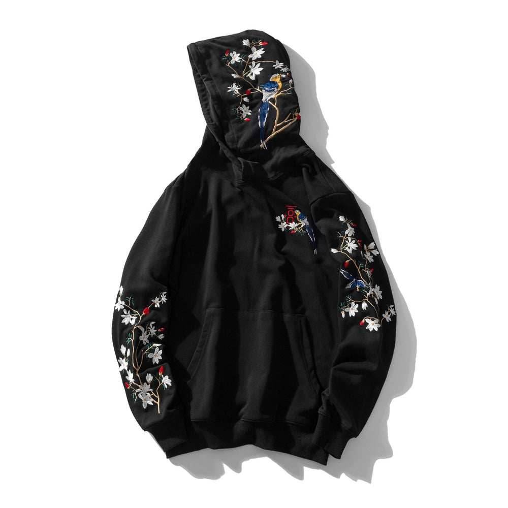 KH9083 Flowers Embroidery Hoodie - Black / S