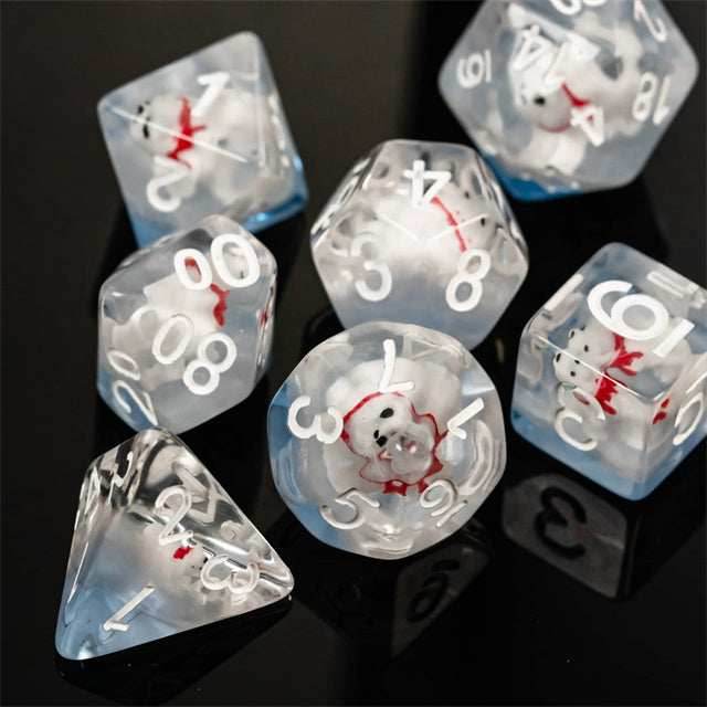 Polar Bear on Blue 7-Dice Set w/White Numbers Dnd Dice Set - 