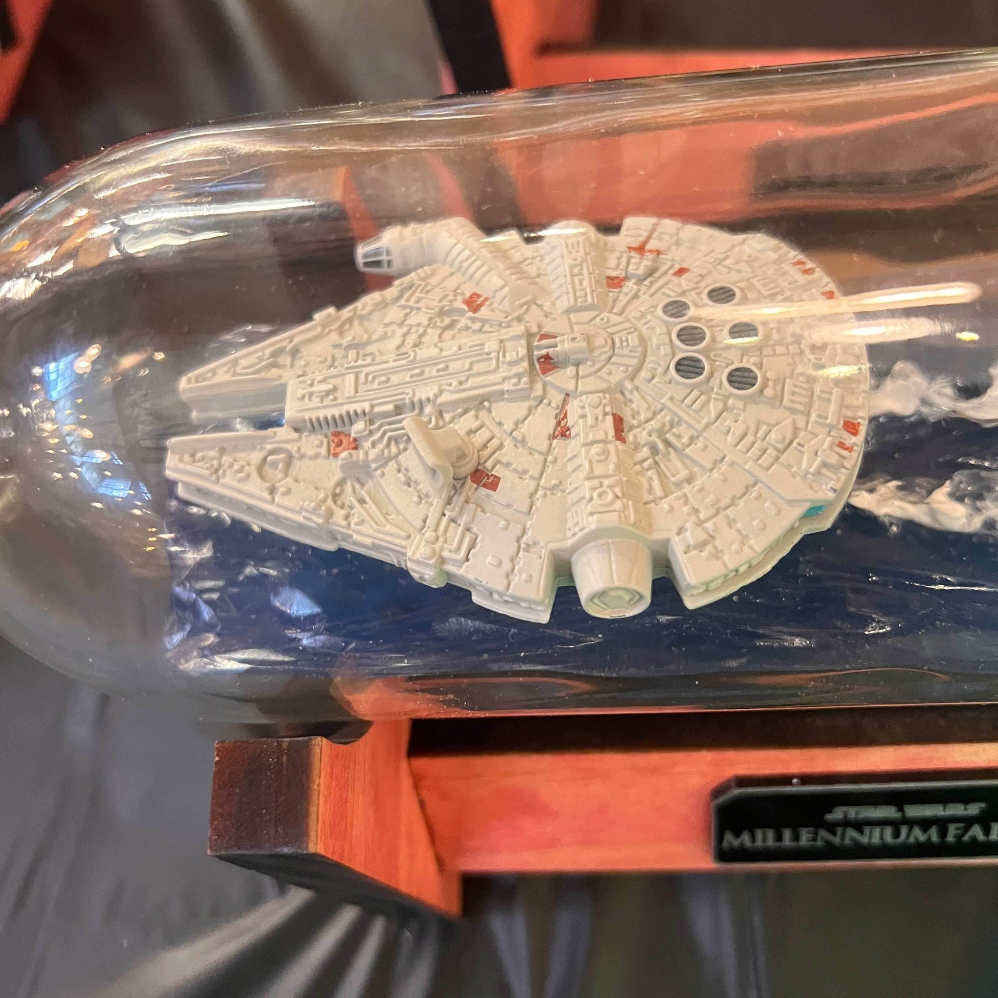 Star Wars Millennium Falcon in a Wine Bottle - With Stand