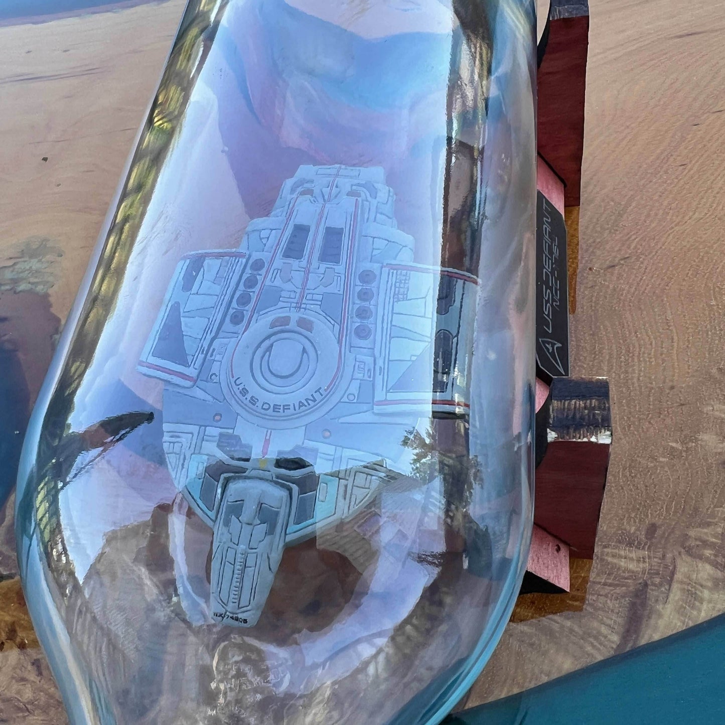 Star Trek USS Defiant and Wormhole in a Bottle - With Stand