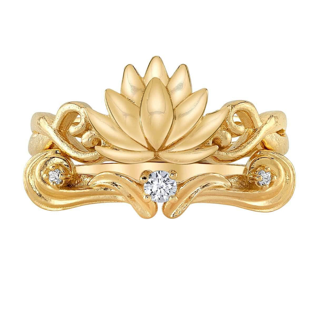 Disney X RockLove DISNEY ALADDIN Jasmine Lotus Stacker Rings - Yellow Gold Plated / Size 5