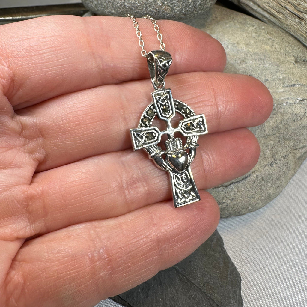 Marcasite Claddagh Cross Necklace