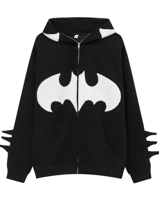 'Bat Girl' Dark Bats Zipped Oversized Hoodie - black / m
