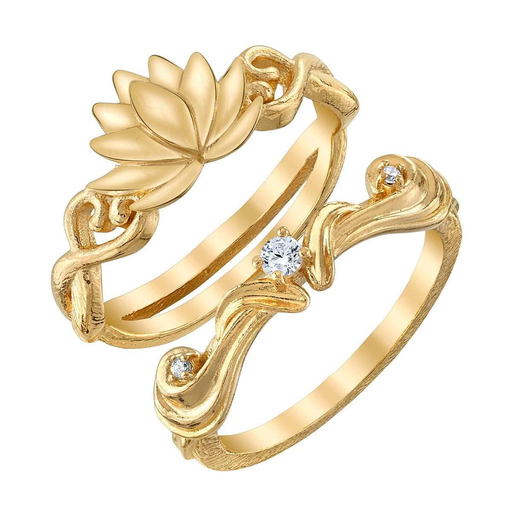 Disney X RockLove DISNEY ALADDIN Jasmine Lotus Stacker Rings - Yellow Gold Plated / Size 5