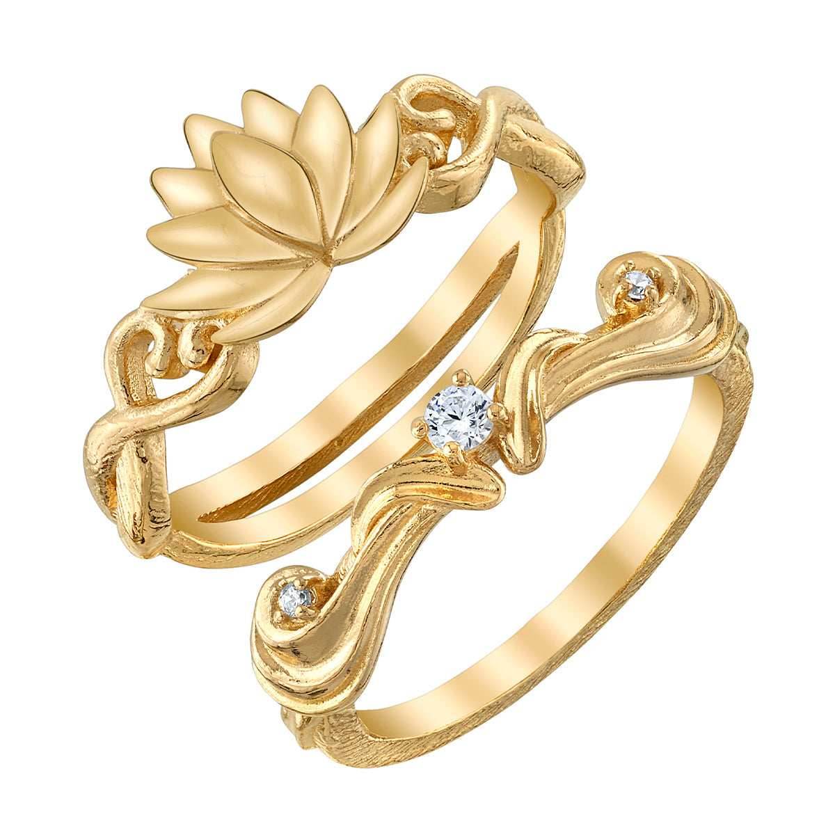 Disney X RockLove DISNEY ALADDIN Jasmine Lotus Stacker Rings - Yellow Gold Plated / Size 5