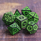 Green Magic Flame 7-Dice Set DND RPG Dice Black w/Color Fill - 