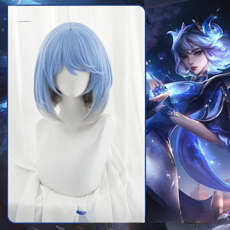 League of Legends cosplay wig, blue and white porcelain, Erelia knife girl