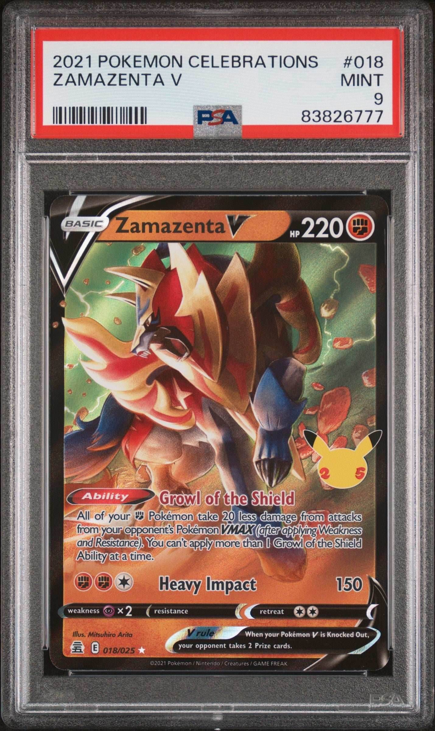 2021 POKEMON CELEBRATIONS ZAMAZENTA V #18 PSA 9 - 