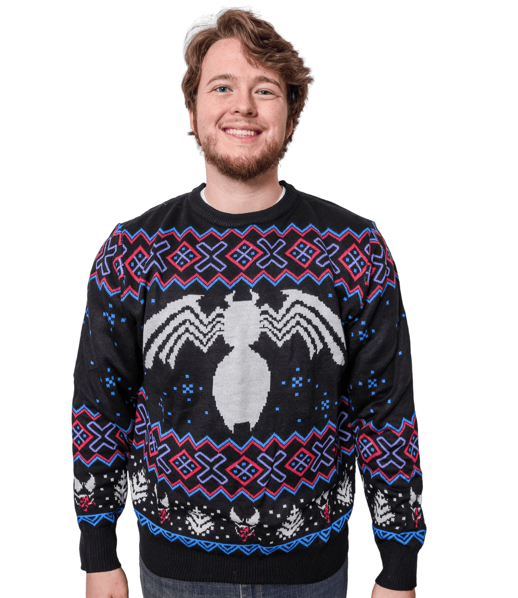 Marvel Venom Symbol Offcially Licesned Adult Holiday Ugly Christmas Sweater - S