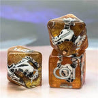 Desert Bull Head 7-Dice Set w/Silver Numbers White Skull on Gold Glitter - 