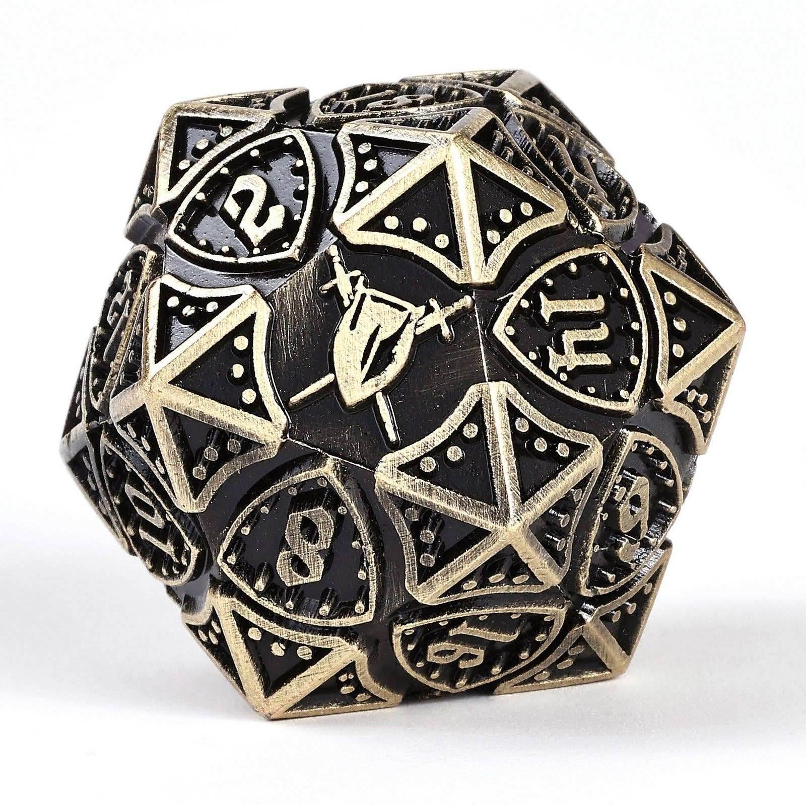 Solid Metal Fighter Class RPG Dice Set - Ancient Bronze - 