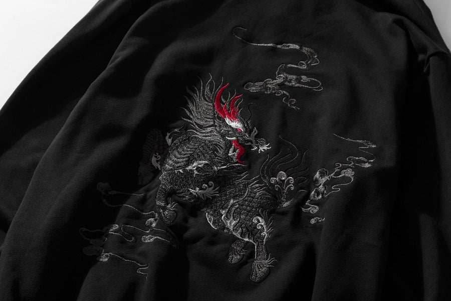 KH9102 Kirin Embroidery Hoodie - Black / S