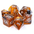 Orange w/ Black Swirl and Silver Ink 7-Dice Set DND RPG - 