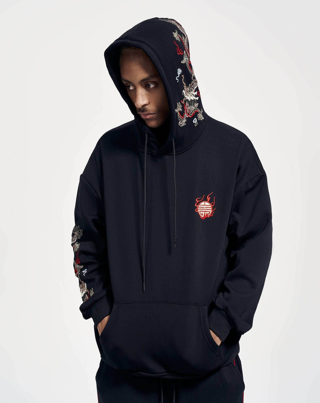KH9190 Dragon Embroidery Hoodie - Black / S