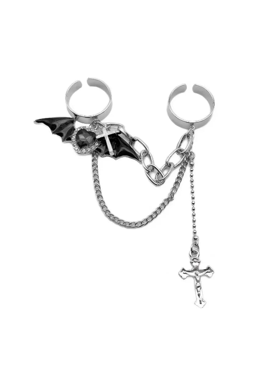 'Bat Doll' Kawaii Goth bat Wings & Cross Rings Set