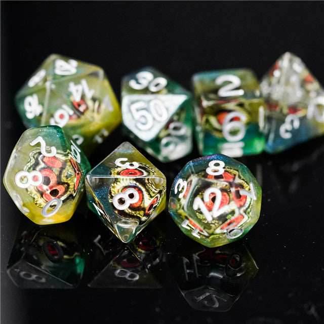 Reptile Green Demon Eye Dragon Eye Dice 7-Dice Set Resin Dungeons and Dragons Dice - 