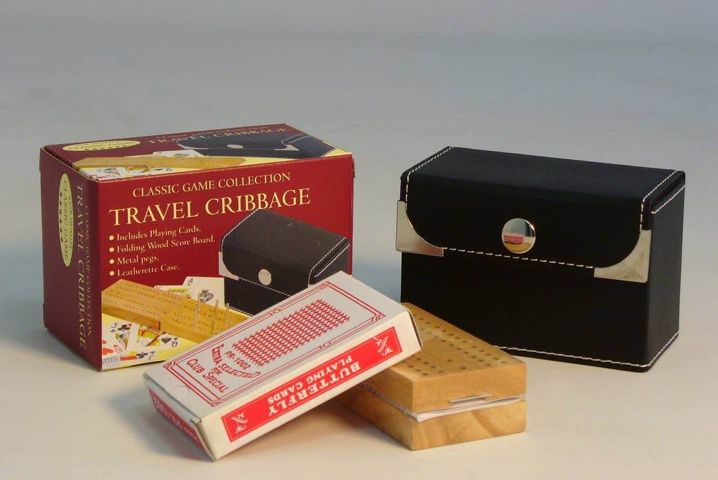 2-Player Travel Folding Wood Cribbage Set-Snap Case and card - 