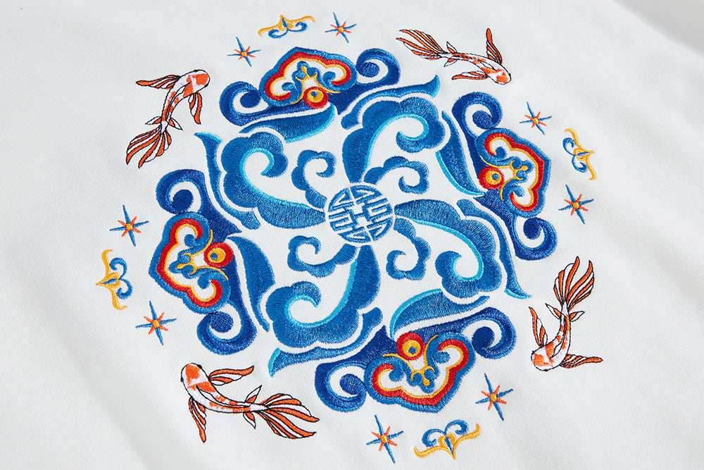 KH9201 Fish Art Embroidery Hoodie - Black / S