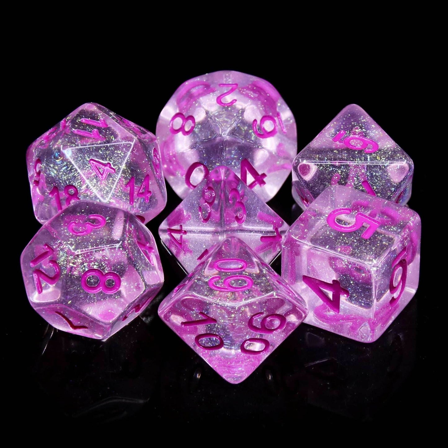 Pink World Glitter Pink with Pink Numbering 7-Dice Set RPG - 