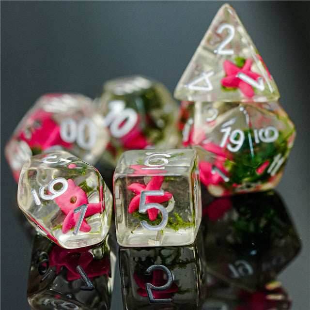 Pink Starfish Dice 7-Dice Set Resin Dungeons and Dragons Dice - 