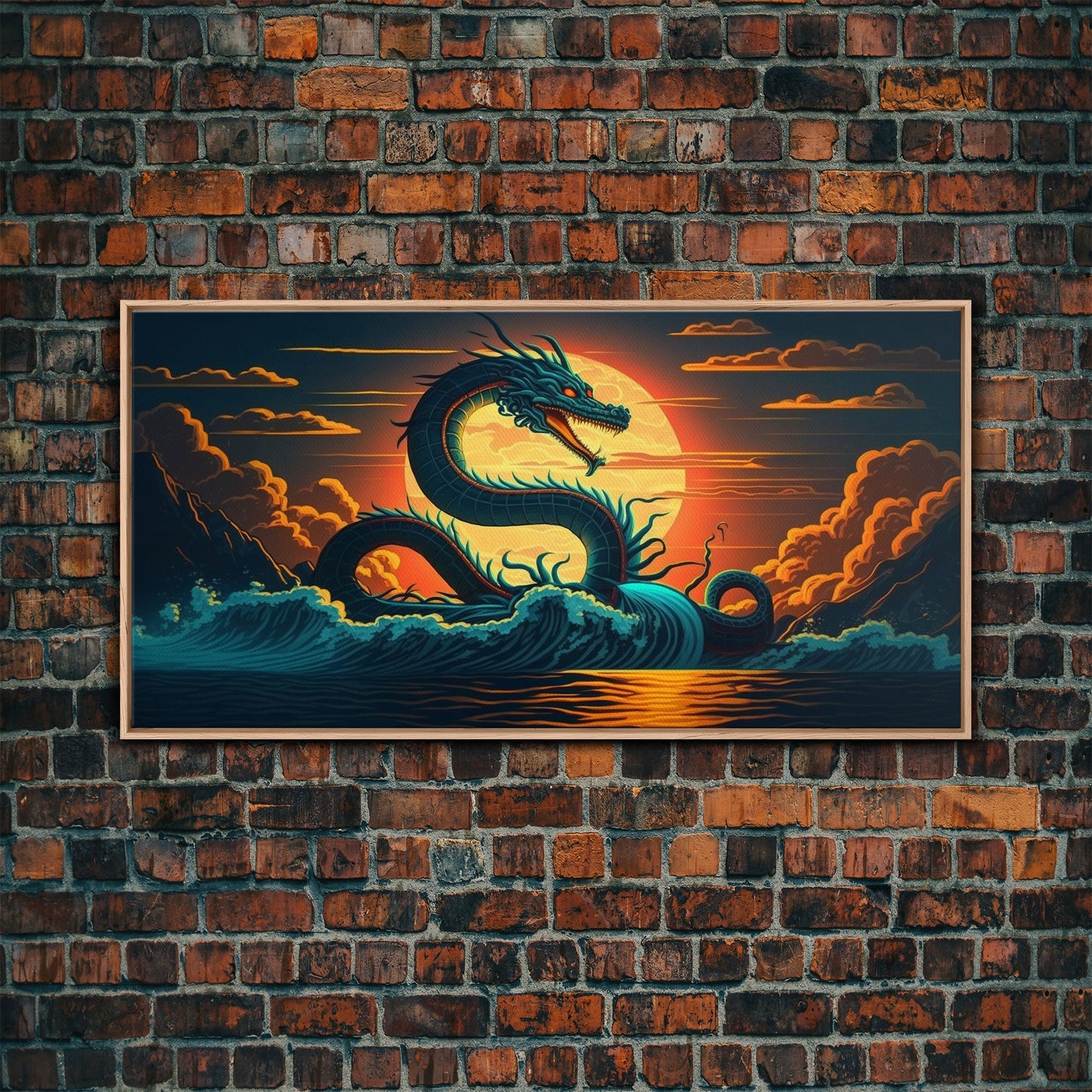 Jormungandr The Sea Serpent, Pop Art, Framed Canvas Print, Fantasy Art, Norse Mythology, Nordic / Viking Wall Art