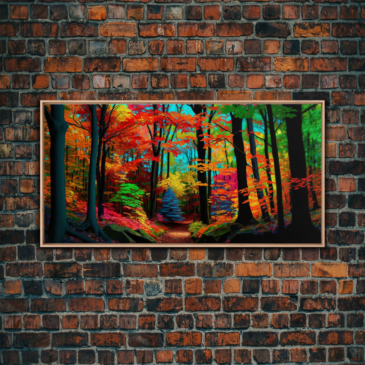The Sacred Grove, Fantasy Art, Pop Art Forest Landscape, Framed Canvas Print, Colorful Forest Painting, Living Room Art