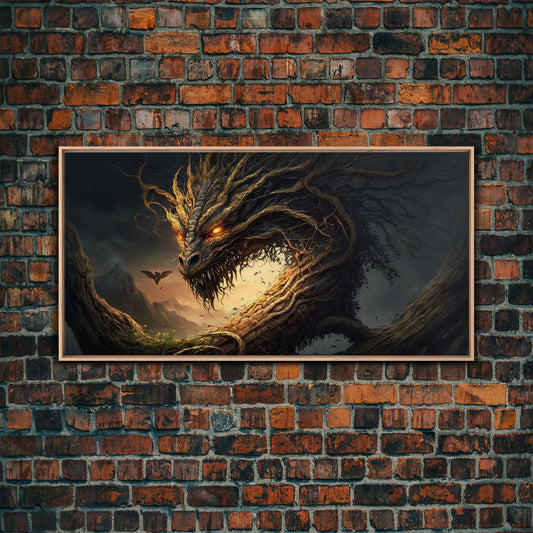 Forest Dragon Nidhogg, Norse Mythology, Framed Canvas Print, Fantasy Dragon Art, Fantasy Decor