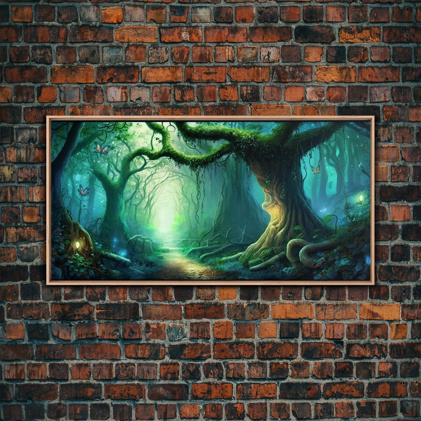 Beautiful magical fairy forest, Framed canvas print, Fantasy forest wall art Enchanted forest, Fantasy Home Decor - 10x20 Inches / Light Oak Frame