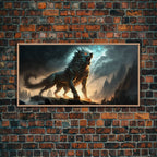 Fenrir, Fenrisúlfr, Norse Mythology, Hróðvitnir, Vánagandr, Vanargand, Fantasy Wolf Art, Nordic Fantasy Art - 10x20 Inches / Light Oak Frame