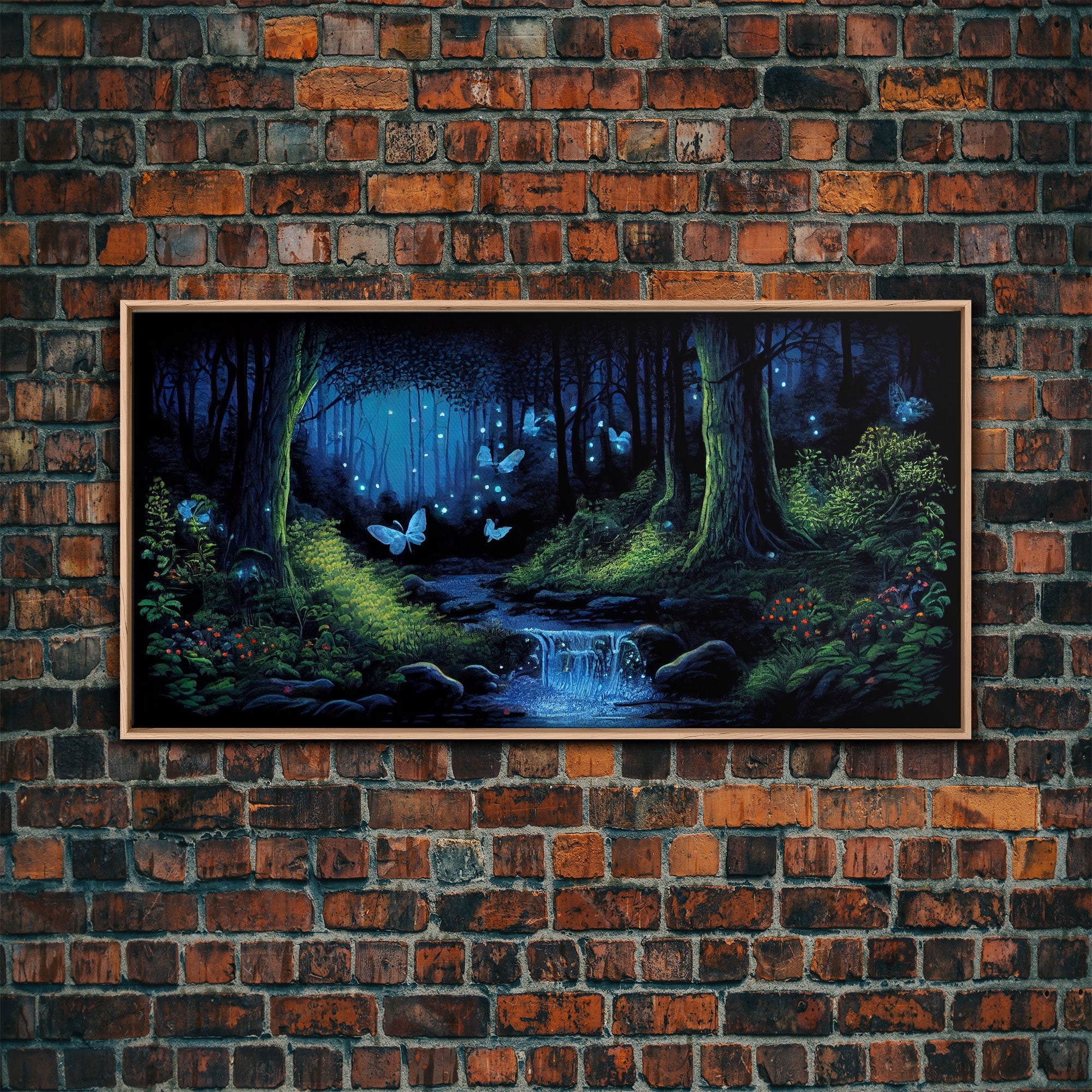 Enchanted Forest Painting, Fantasy Art, Fairy House, Fantasy, Woodland Decor, Woods, Forest, Fairy Forest with Blue Butterflies