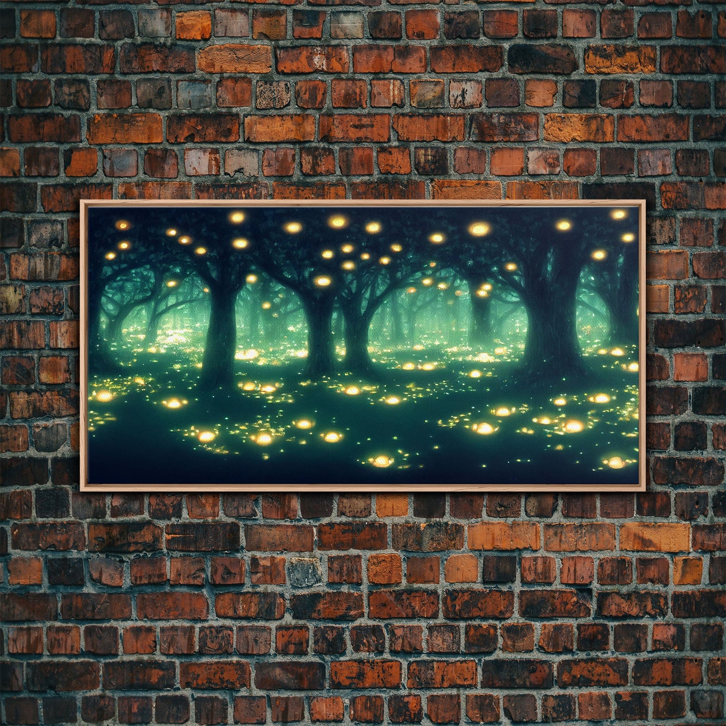 Fireflies At Night In A Fantasy Forest,  Framed Ready To Hang Canvas Print, beautiful wall art, guest room decor