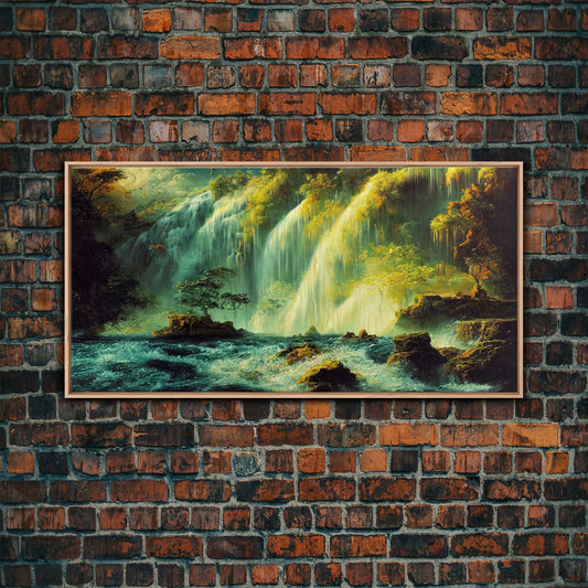 High Fantasy Wall Art, Secret Waterfall, ready to hang canvas print, framed art