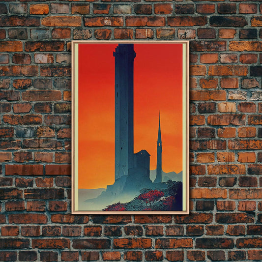 The Dark Tower, Fantasy RPG Concept Art, Wall art, framed canvas print, framed painting - 8x12 Inches / Light Oak Frame