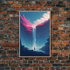 Mystical Fantasy Waterfall Purple Blue Wall Art Canvas Print - Vibrant Colorful Nature Scene Artwork - 8x12 Inches / Light Oak Frame