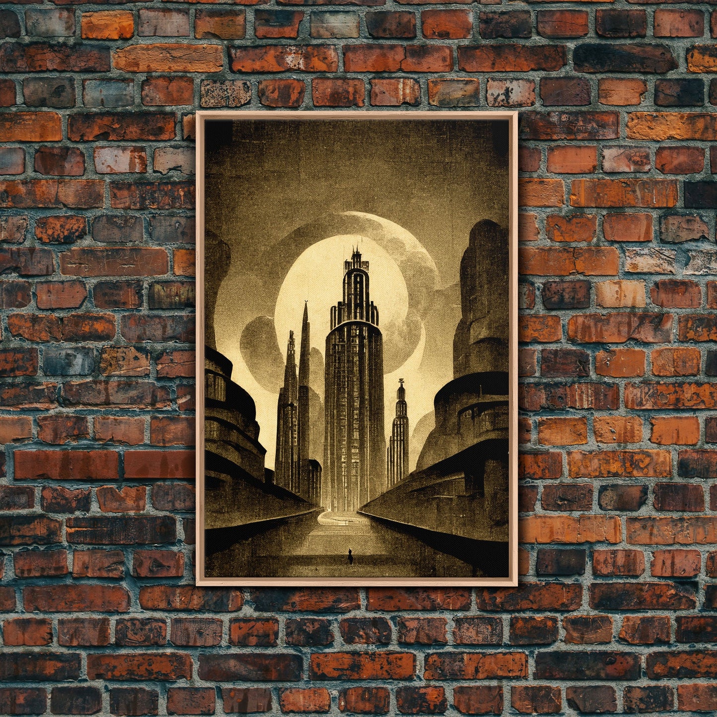Dystopian Metropolis Art Deco Canvas Print, City Skyline, Fantasy Art, Art Deco Living Room Art, ready to hang wall art