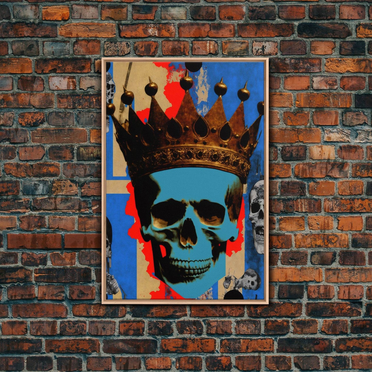 Skull With The Gold Crown, Framed Canvas Print, Unique Fantasy Undead Wall Art - 8x12 Inches / Light Oak Frame
